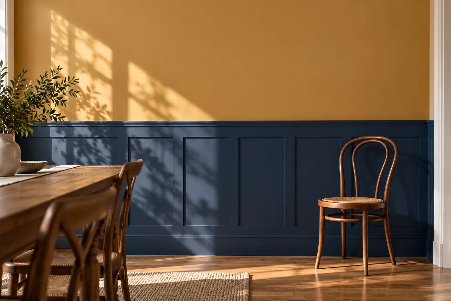 Illustration: deep green wainscoting beneath a warm sand wall